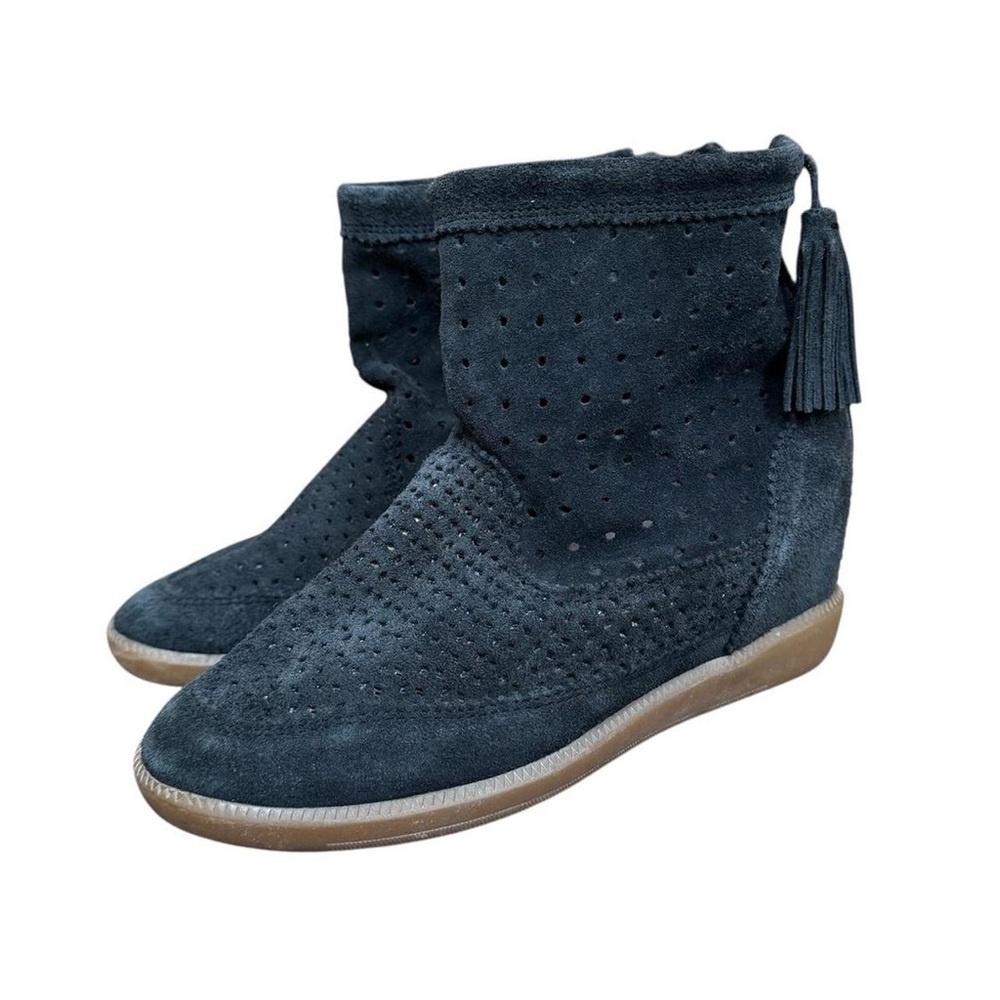Isabel Marant 2010s boho indie sleaze Perforated Suede Wedge Ankle Boots Sz 36